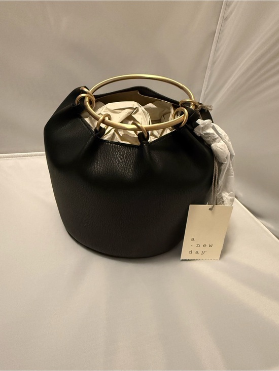 a new day Handbags - A New Day Black Mini Bucket Bag with Gold Ring Handle